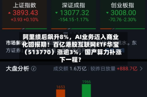 阿里绩后飙升8%，AI业务迈入商业化回报期！百亿港股互联网ETF华宝（513770）涨逾3%，国产算力补涨下一程？