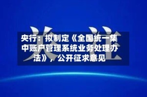 央行：拟制定《全国统一集中账户管理系统业务处理办法》，公开征求意见