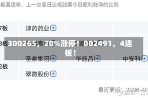300265，20%涨停！002491，4连板！